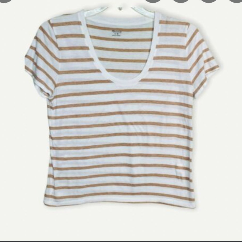 Madewell Brown and White Striped Scoop Neck Short Sleeve Tee NWOT